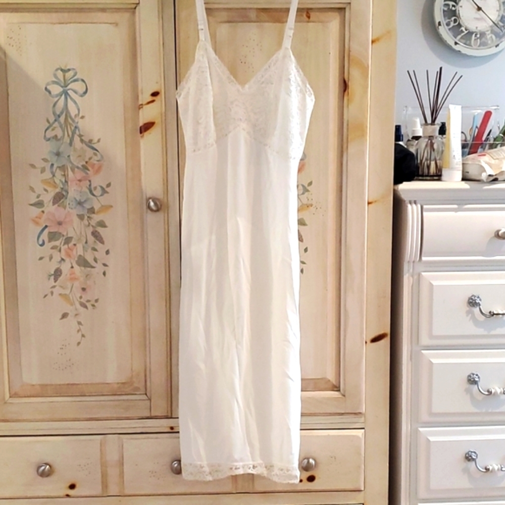 Slip Negligee Lingerie Sleep Wear Lace Nylon Ivory 32